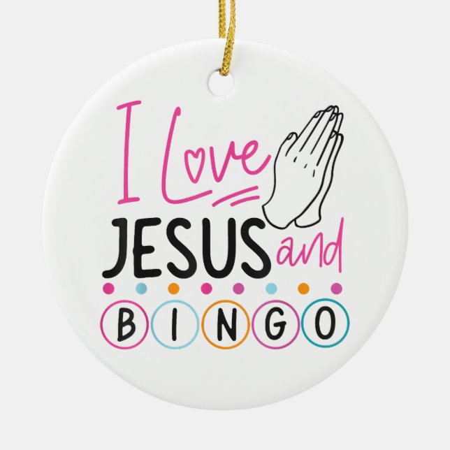 Bingo Player Jesus Faith Christian I Kärlek Jesus  Julgransprydnad Keramik (Framsidan)
