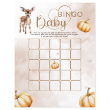 Bingo Pumpkin Woodland Animals Baby Shower Game