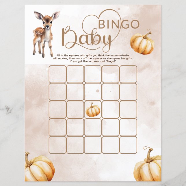 Bingo Pumpkin Woodland Animals Baby Shower Game (Framsida)