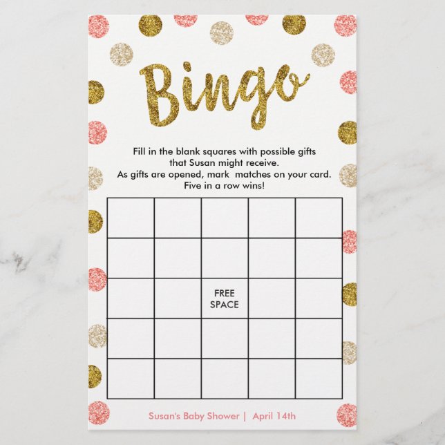 Bingo-Purse-spel, 2-sidigt Guld- och Rosa-kort (Framsida)