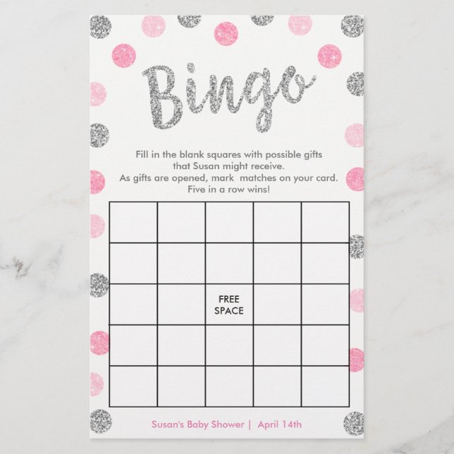 Bingo-Purse-spel, 2-sidigt Silver- och Rosa-kort (Framsida)