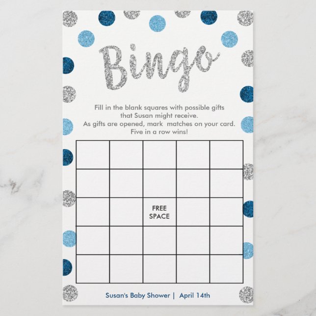 Bingo-Purse-spel, tvåsidigt Silver och blåkort (Framsida)