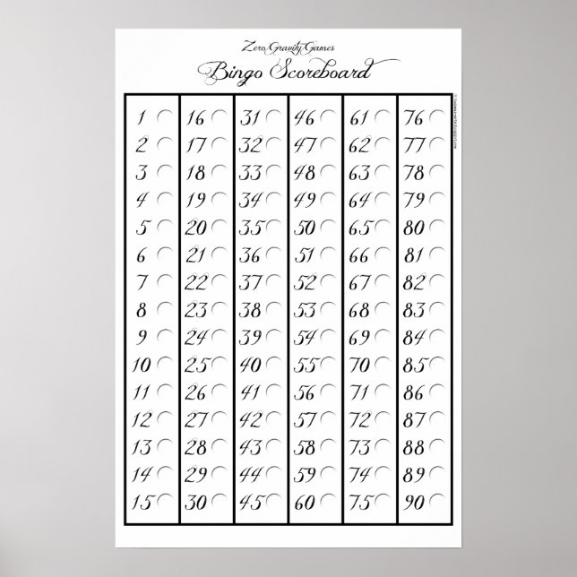 Bingo Scoreboard 90 - Zero Gravity Games (1,2 tum) Poster (Framsidan)