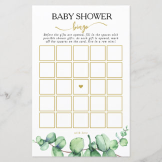 Bingo-spel i modern eukalyptus Balloon Baby Shower