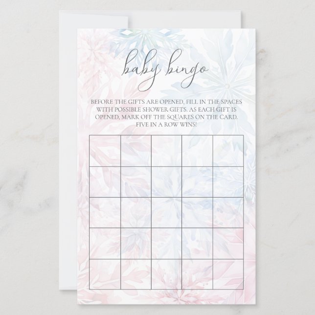 Bingo spel vinter rosa blå snöflinga  (Framsida)