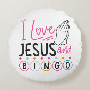 Bingo spelare Jesus Tro Kristen Jag älskar Jesus A Rund Kudde