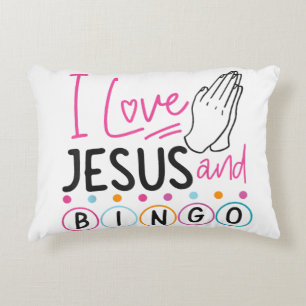 Bingo spelare Jesus Tro Kristen Jag älskar Jesus E Prydnadskudde