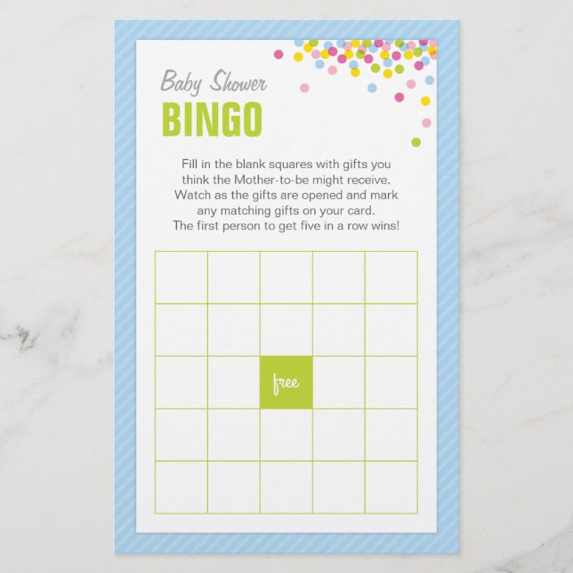 Bingo-spelkort för babbläckstråle i baby - blått (Framsida)