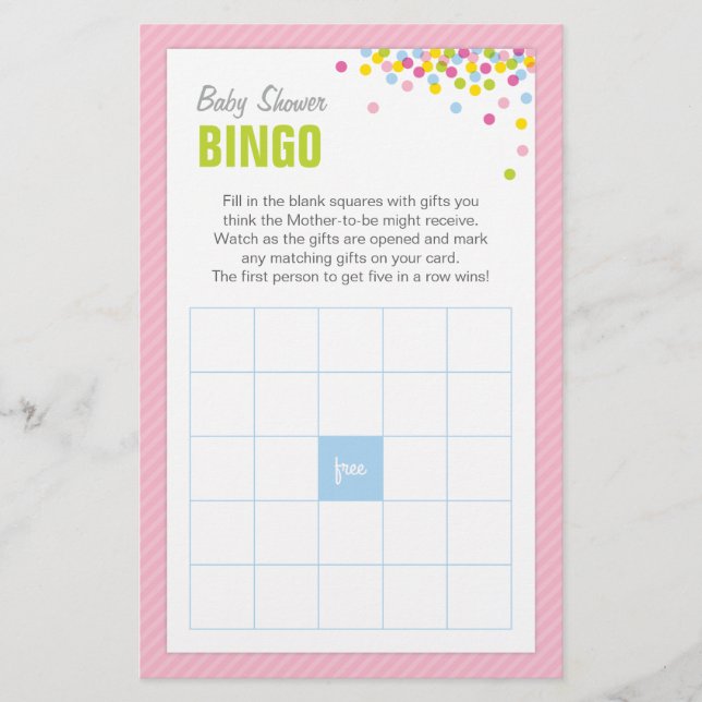 Bingo-spelkort för babbläckstråle i baby - Rosa Brevpapper (Framsida)