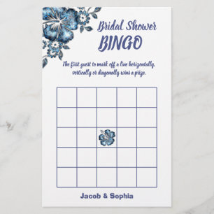 Bingo-spelkort för blå blomma Möhippa Flygblad