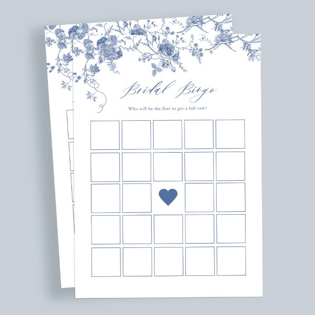 Bingo-spelkort för Möhippa av blå Blommigt Inbjudningar (Skapare uppladdad)