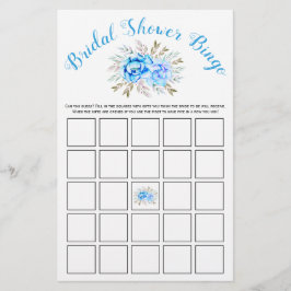 Bingo-spelkort för möhippa med blå vattenfärg flygblad