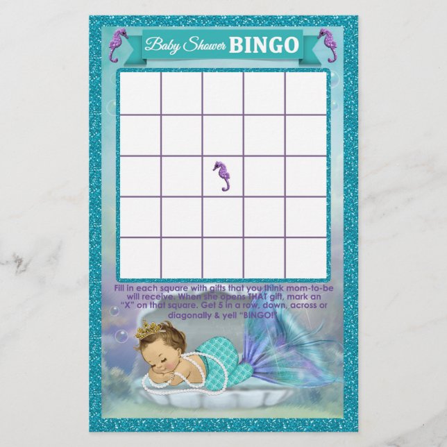 Bingo-spelkort för sjöjungfru babyskor nr 130 (Framsida)