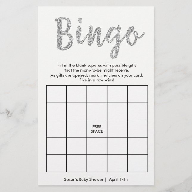 Bingo-Vad finns i din handväska, 2-sidigt silverko (Framsida)