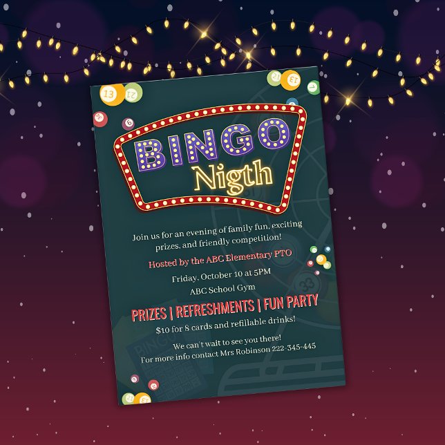 BINGO välgörenhetskort skolgemenskap festligt part Inbjudningar (Skapare uppladdad)