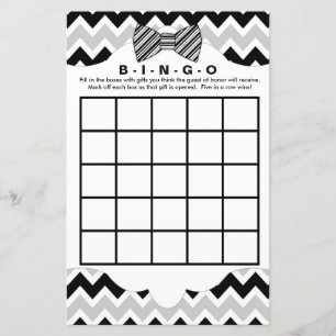 Bingo väska pojke baby shower spel, svart fluga