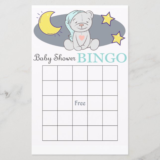 Bingokort för babydusch för nalle (Framsida)