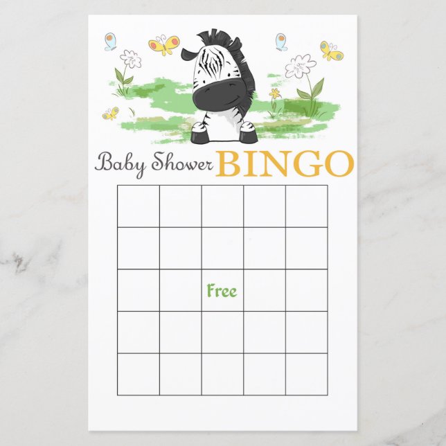 Bingokort för babydusch i Cute zebra (Framsida)
