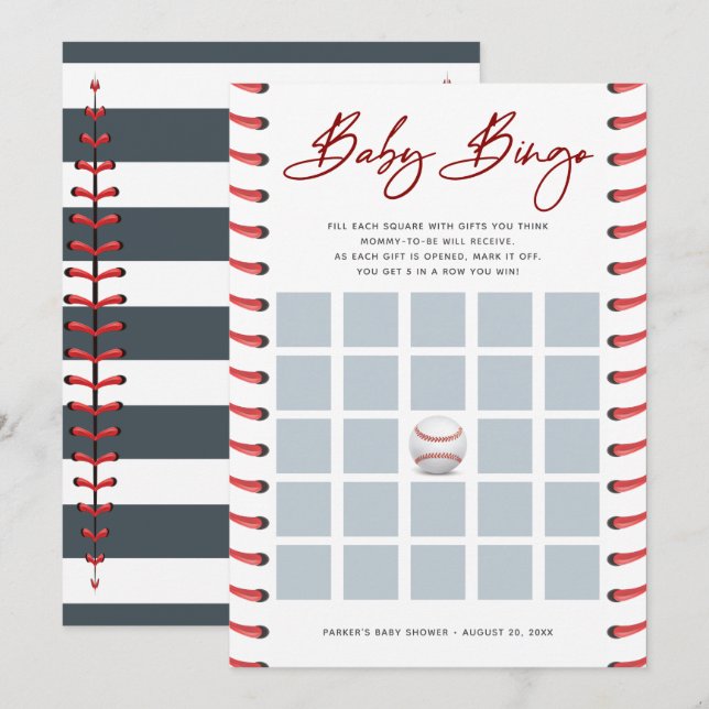 Bingokort för babyskor | Baseball Inbjudningar (Fram/baksida)