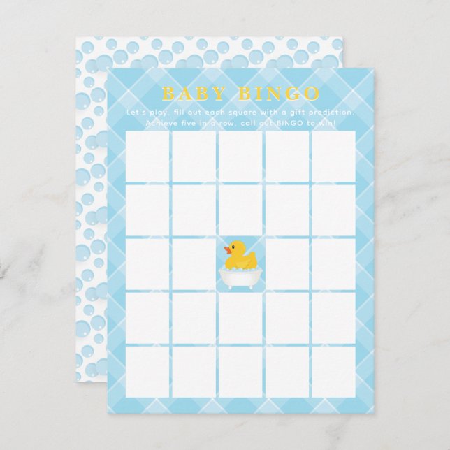 Bingokort för Rubber Anka Baby Shower Bingo Card | Anteckningskort (Fram/baksida)