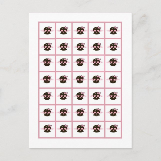 Bingokort Markör Flicka Rosa Punkrock Dödskalle Fl Vykort (Framsida)