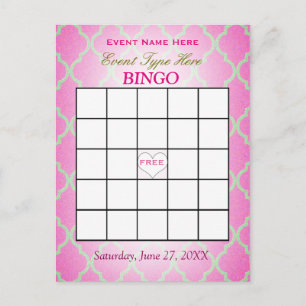 Bingokort rosa Quatrefoil Vykort