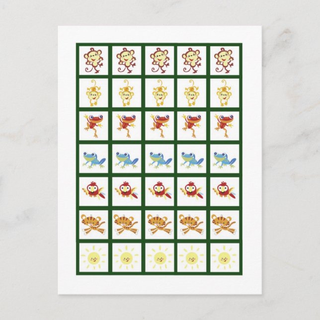 Bingokortsmarkörer Jungle Animal med regnskog Vykort (Framsida)