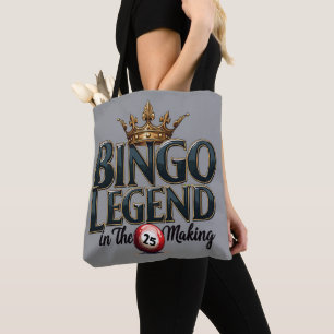 Bingolegend krönt i guld retrotypografi tygkasse