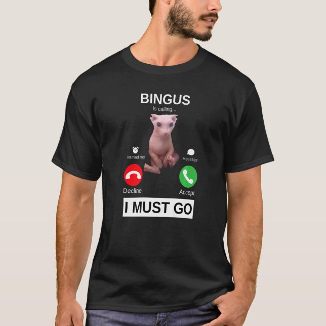 Bingus anropar hairless Sphynx Cat Memate T Shirt (Framsida)