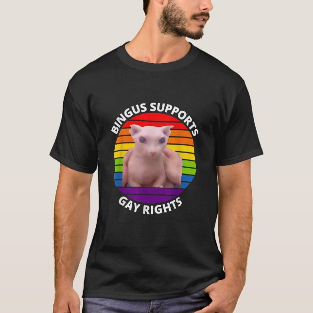 Bingus stöder Gay rights Hairless Sphinx Bingus T Shirt (Framsida)