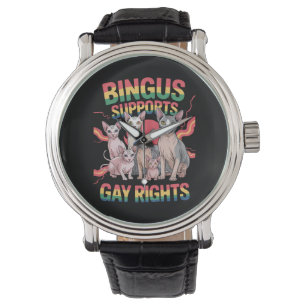 Bingus Stödjer HBTQ Högersfärgad Katt LGBTQ Pride Armbandsur