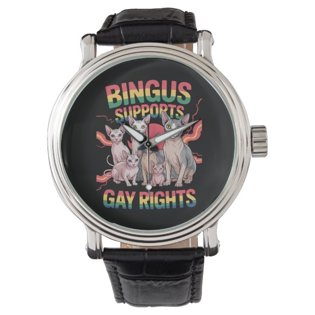 Bingus Stödjer HBTQ Högersfärgad Katt LGBTQ Pride Armbandsur (Framsida)
