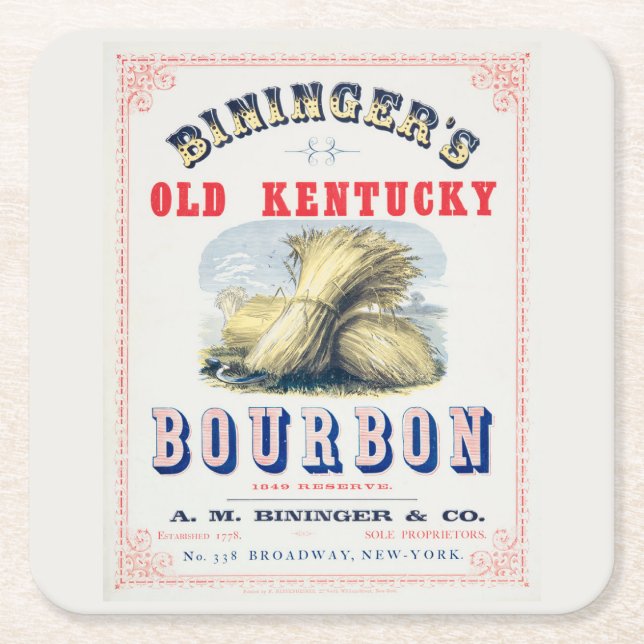 Biningers gamla Kentucky Bourbon 1849-reserv. Underlägg Papper Kvadrat (Framsidan)