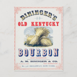 Bininger's Old Kentucky Bourbon 1849 Reserve. Vykort