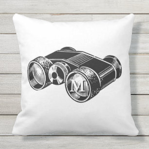 Binokulära Vintagar Illustration Monogram o Pillo Kudde