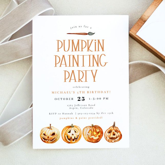 BINX Fall Halloween Pumpkin Painting Birthday Inbjudningar (Skapare uppladdad)