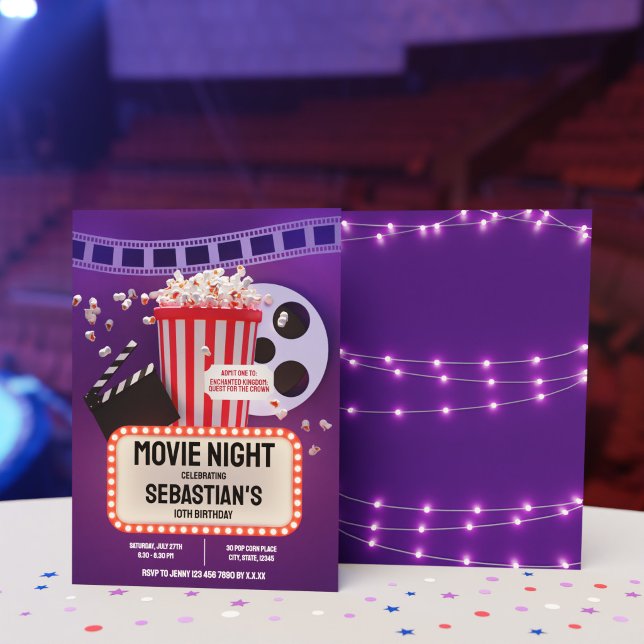 Bio Kväll Barn Kalas Inbjudningar (Movie Night Childrens Birthday Party Invitation)