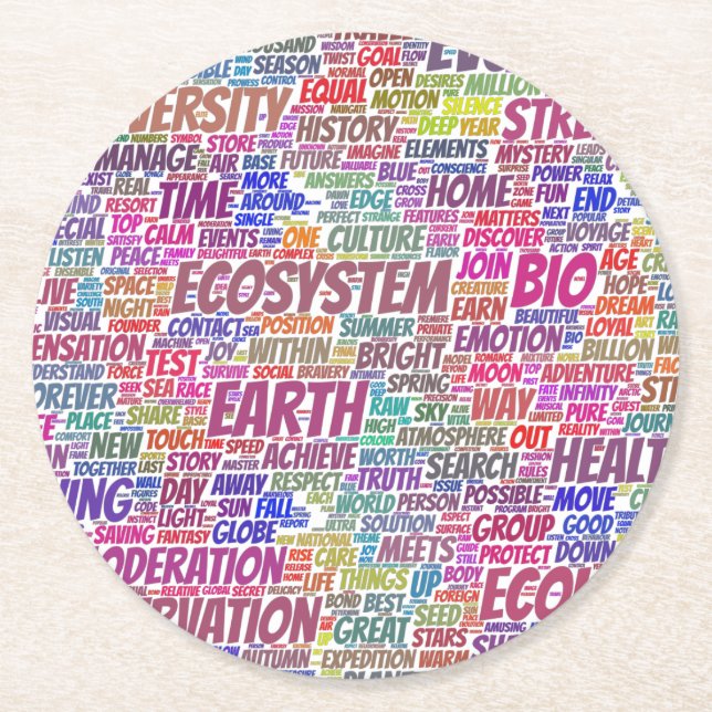 Bio Nuage de Mots Texte Modèle Biodiversité Underlägg Papper Rund (Framsidan)