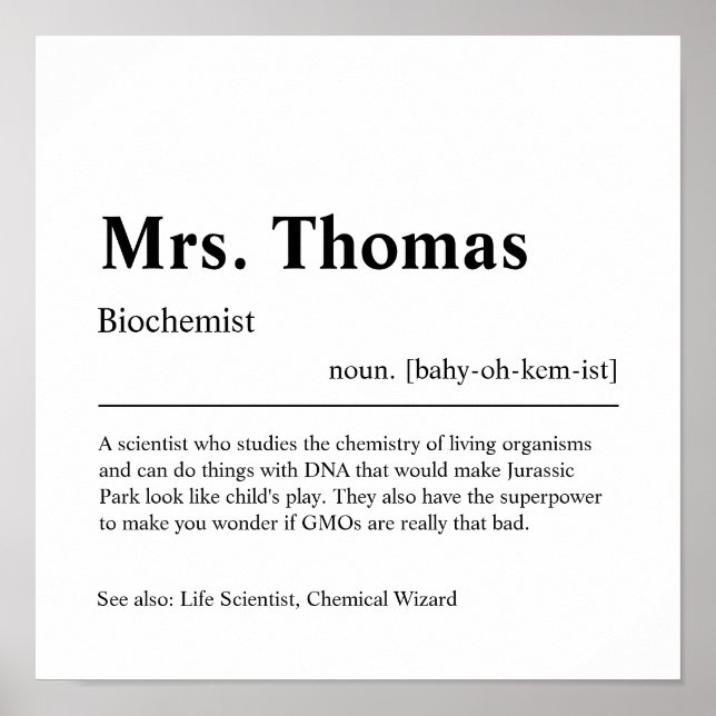 Biochemist Personlig Gift Poster (Framsidan)