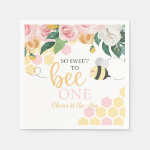 Biodagen Humla 1-årsdag rosa blommig Pappersservett