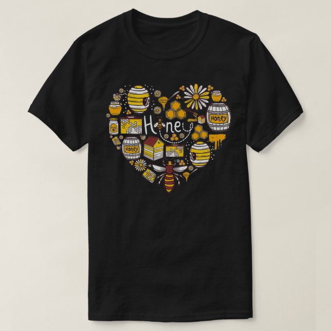 Biodlarhjärtan kärlek Bee sköter honungsgåva manar T Shirt (Design framsida)
