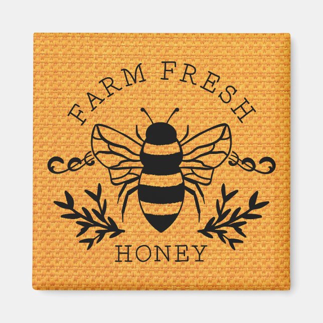 Biodynamisk Honungsbin Botanisk Vintage Design Magnet (Framsidan)