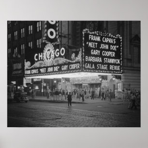 Biograf i Chicago, 1941. Gammalt foto Poster