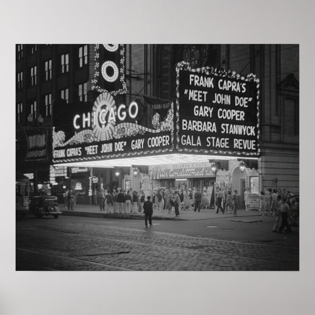 Biograf i Chicago, 1941. Gammalt foto Poster (Framsidan)