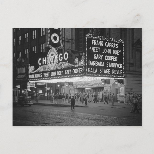 Biograf i Chicago på natten, 1941 Vykort (Framsida)