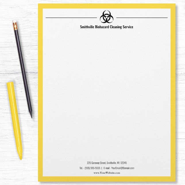 Biohazard Industry - Black with gult gräns Brevhuvud (Biohazard Industry - Black with yellow border Letterhead by Office Accessories Shop)