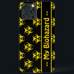 Biohazard Symbol Mönster Telefonväska med Anpassni<br><div class="desc">Svart mobilfodral med den ljusa biofarosymbolen mönster och anpassade fält. Anpassa med namn eller andra text- eller textsymboler.</div>