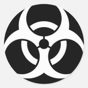 biohazardvit på svart runt klistermärke