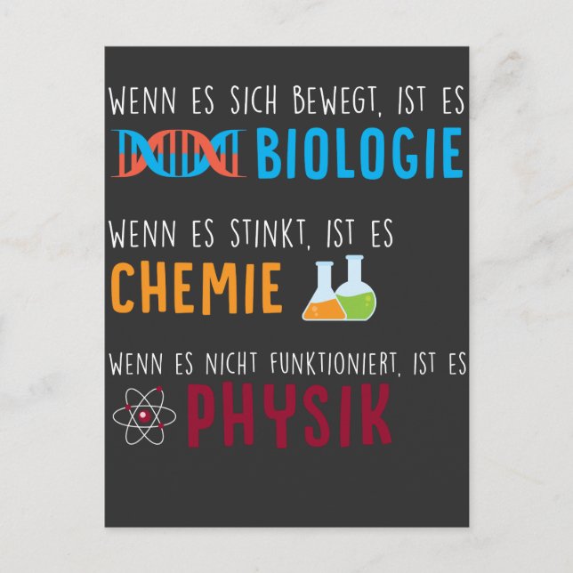 Biologie Chemie Physik Wissenschaft Humor Vykort (Framsida)