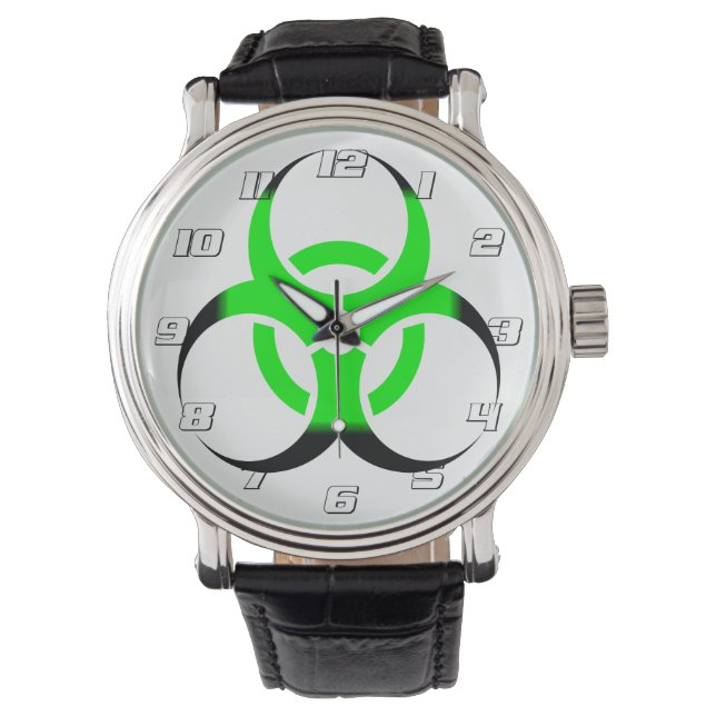 Biologisk biosymbol grön och svart armbandsur (Framsida)
